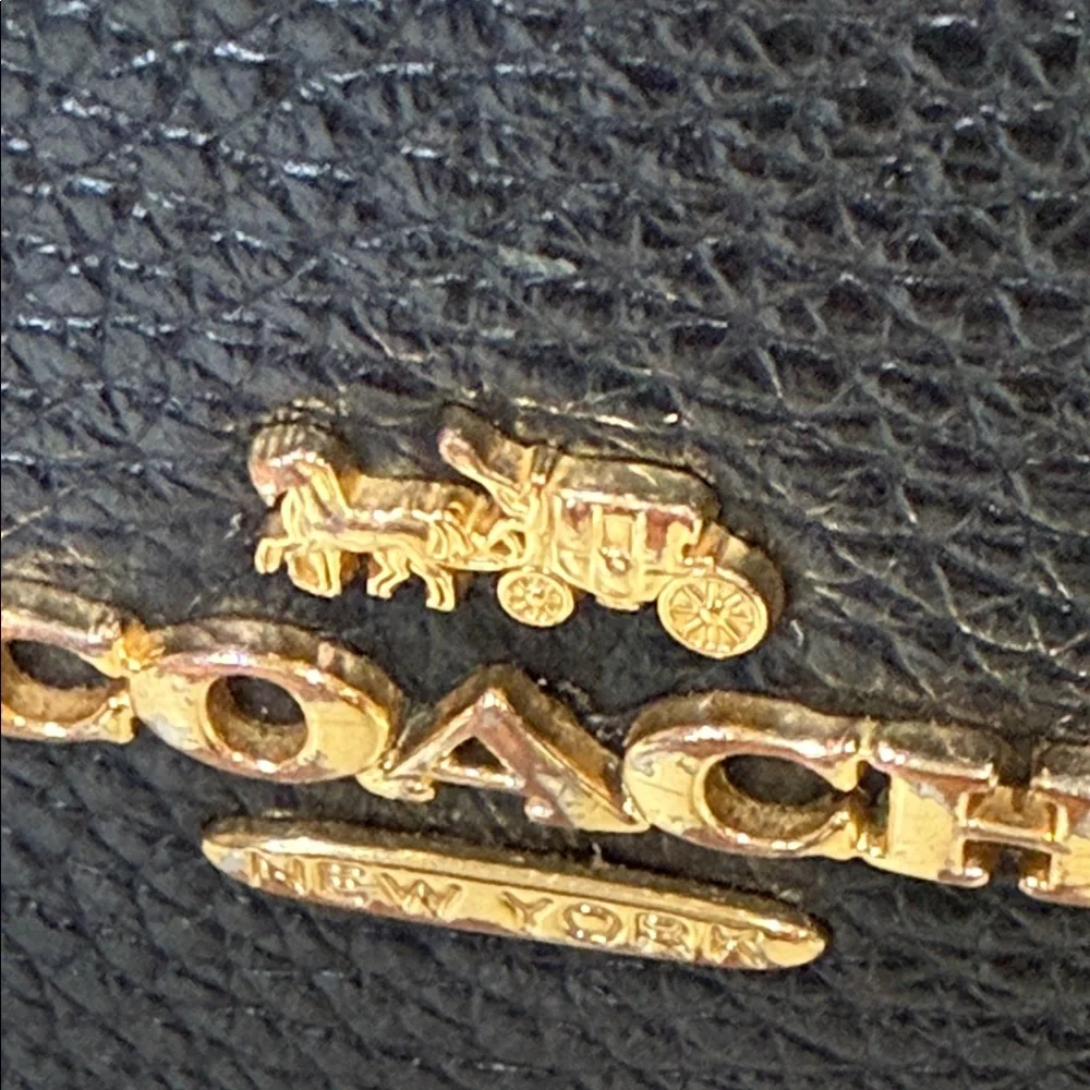 Coach Black Leather Tote with Gold Accents